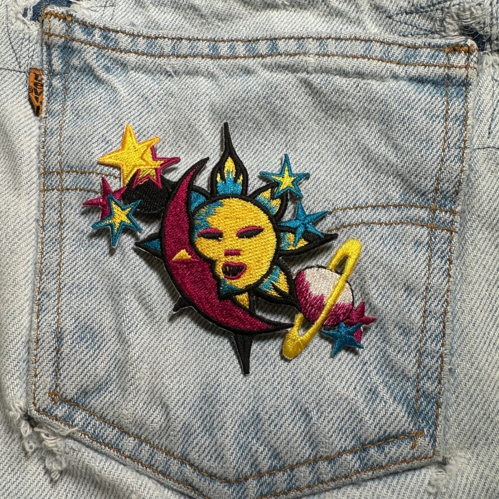 Celestial Cosmic Diva Iron On Patch Embroidered Sun Moon Planet Star Y2K Purple